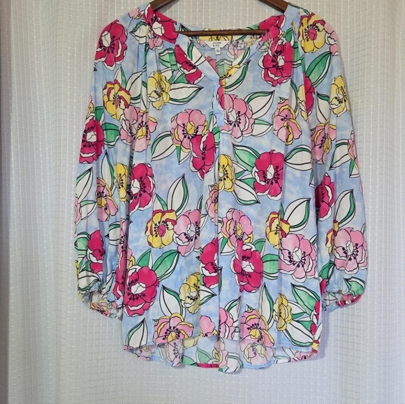 Crown & Ivy Floral Pullover XL Peasant  BLouse With Smocking Detail - Picture 2 of 8